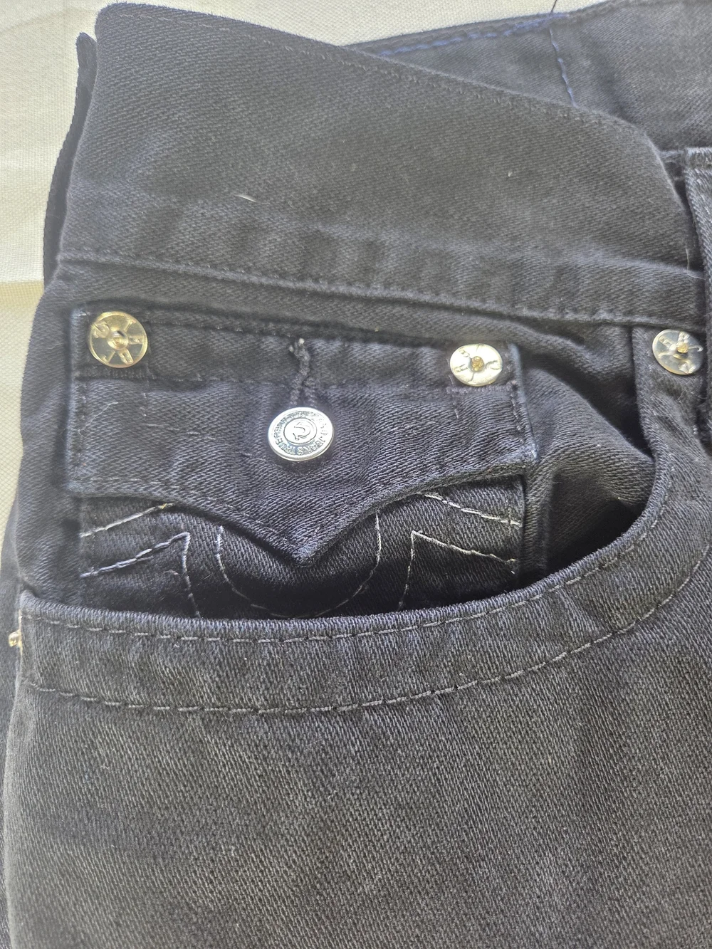 True Religion Ricky Straight Black Jeans Men’s 36x34 Flap Pocket Y2K